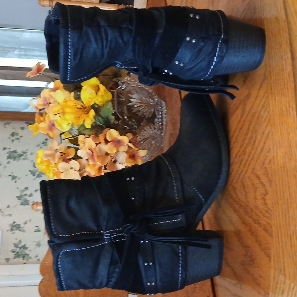 Jellypop Black Vegan Leather Fringe Boots